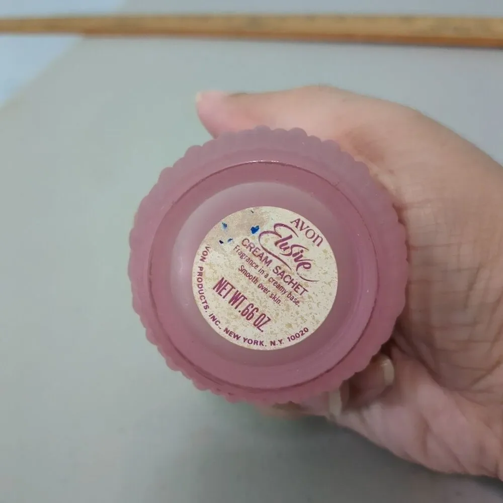 Vintage Avon Elusive Cream Sachet Jar Pink And Gold Empty 1970